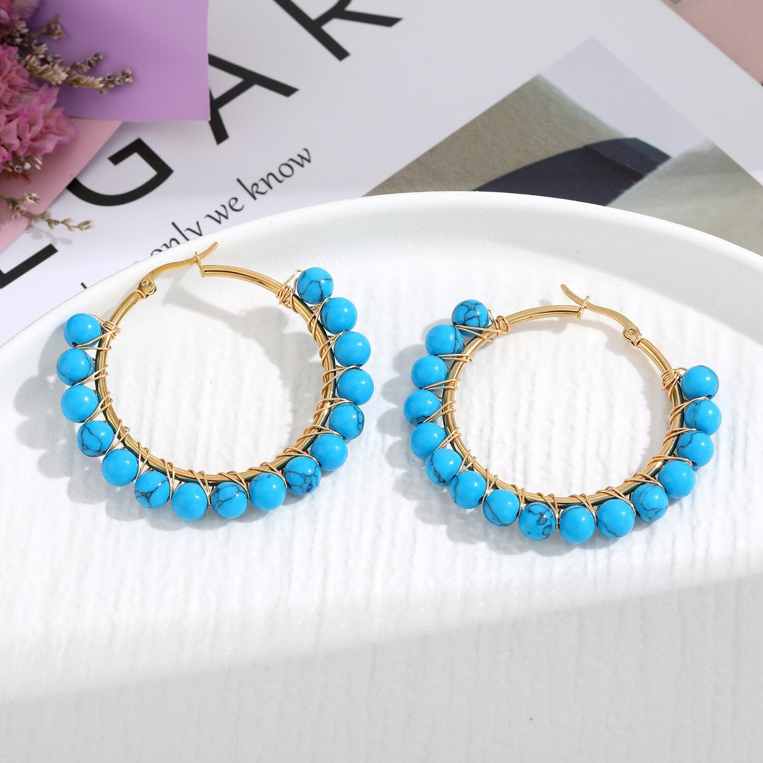 Wholesale Natural Stone Stainless Steel Earrings